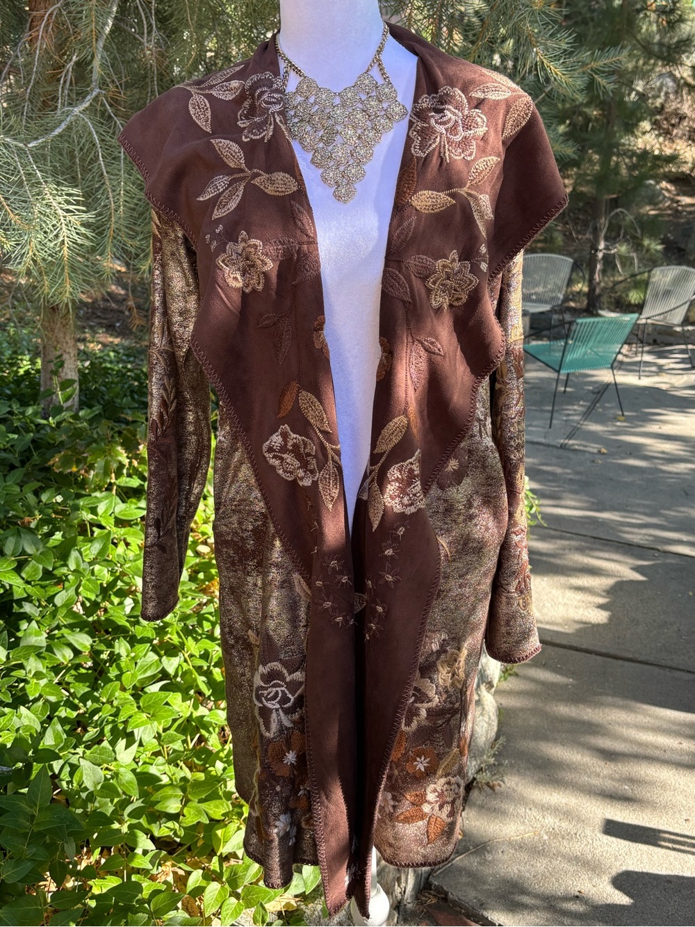 Johnny was Brown metallic Embroidered Floral Duster Cardigan